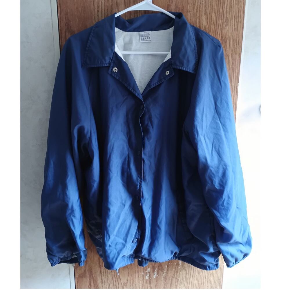 Vintage Sears Womens 2X Blue Nylon Windbreaker Jacket 90s Retro Plus Size